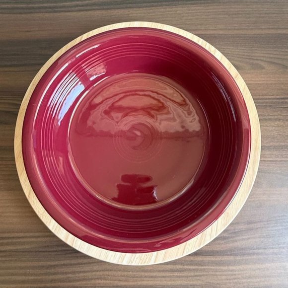 Vintage Fiesta Ware Large Maroon Red Ceramic Serving Bowl 10 1/2" Diameter Ribbe - Picture 4 of 9